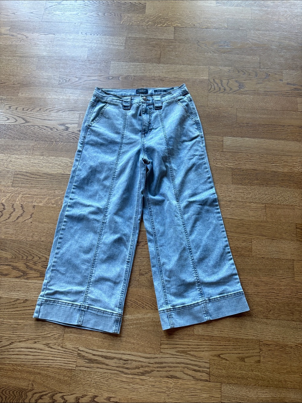Striped-Panel Wide Leg Jeans in Light Blue by SLOANE